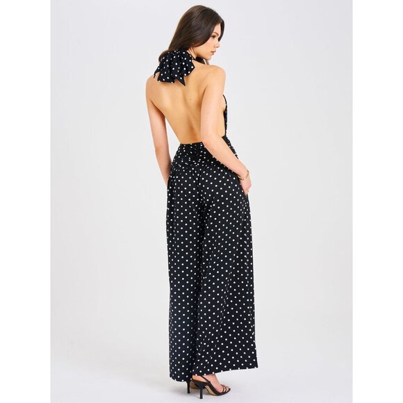 Oriana Black Polka Dots Halter Jumpsuit - Picture 5 of 16